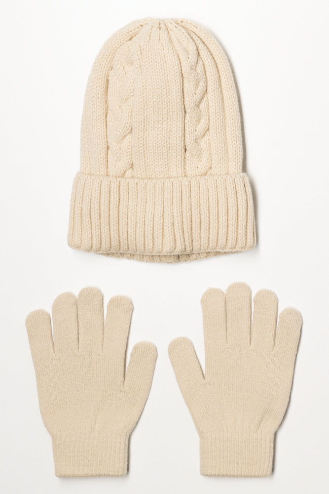 Beanie And Gloves Set Natural
