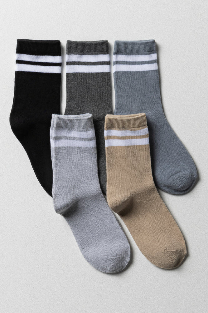 5 Pack Plain Socks Grey, Black And Natural