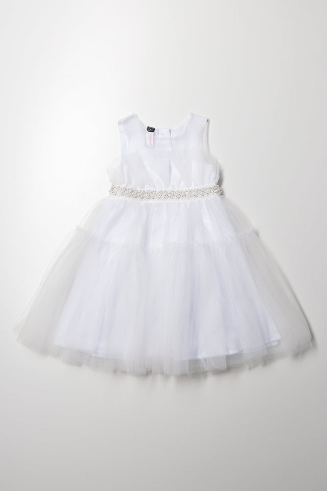 Layered Mesh Dress With Belt White