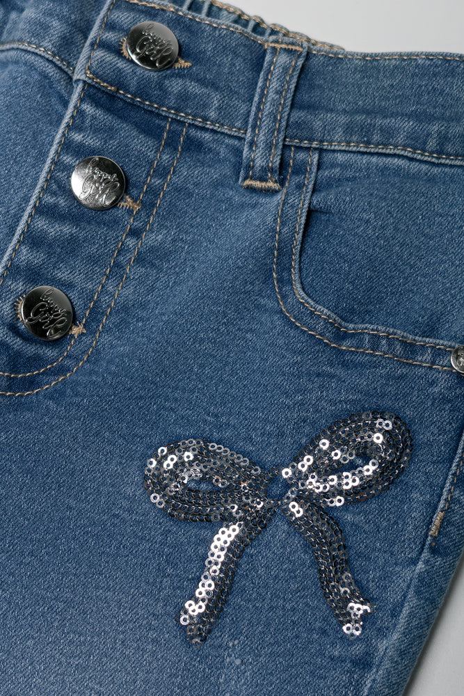 Sequin Bow Skinny Denim Blue