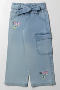 Butterfly Embroidery Wide Leg Denim Jean Blue