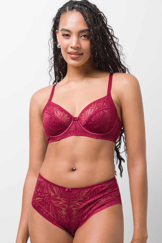 2 Pack Lace Non Padded Underwire Bras Burgundy And Natural