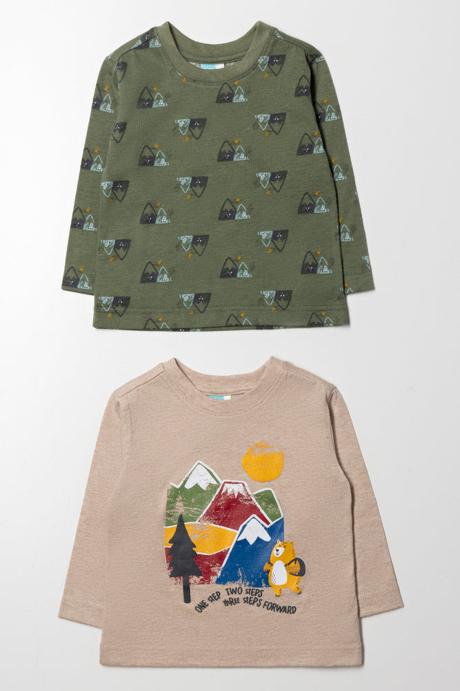 2 Pack Long Sleeve T-Shirts Natural And Green