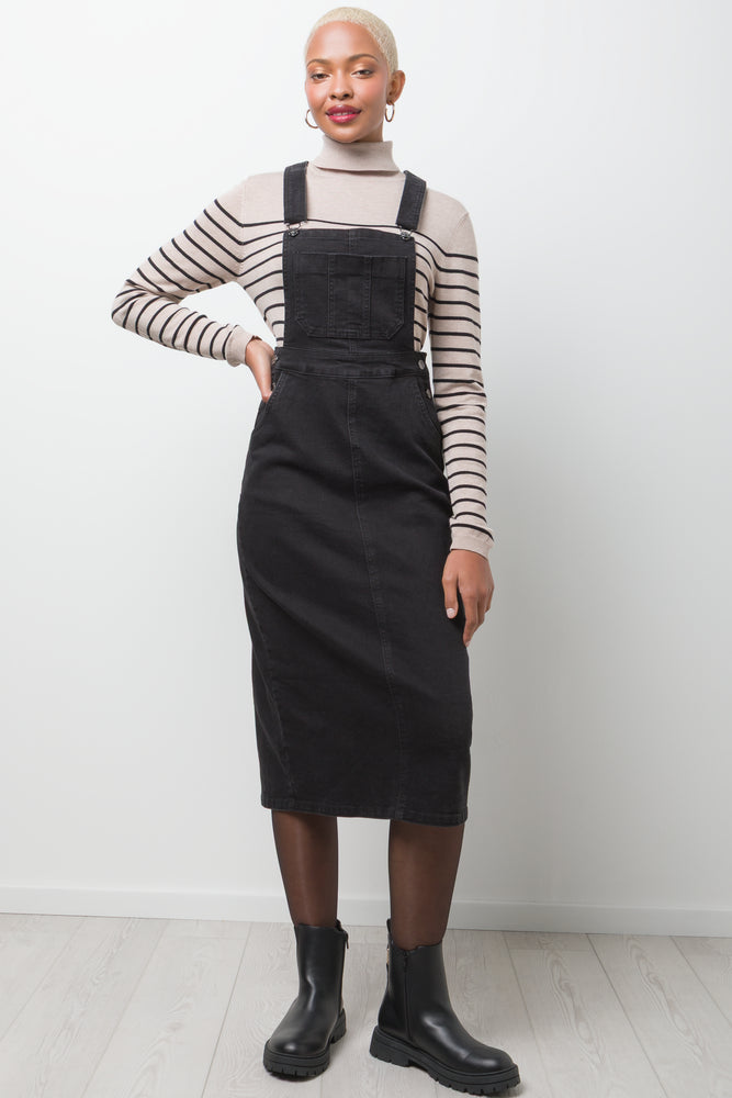 Denim Dungaree Dress Black