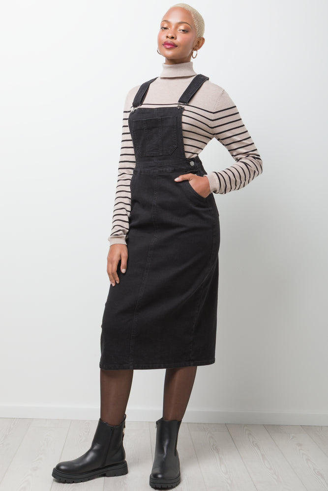 Denim Dungaree Dress Black
