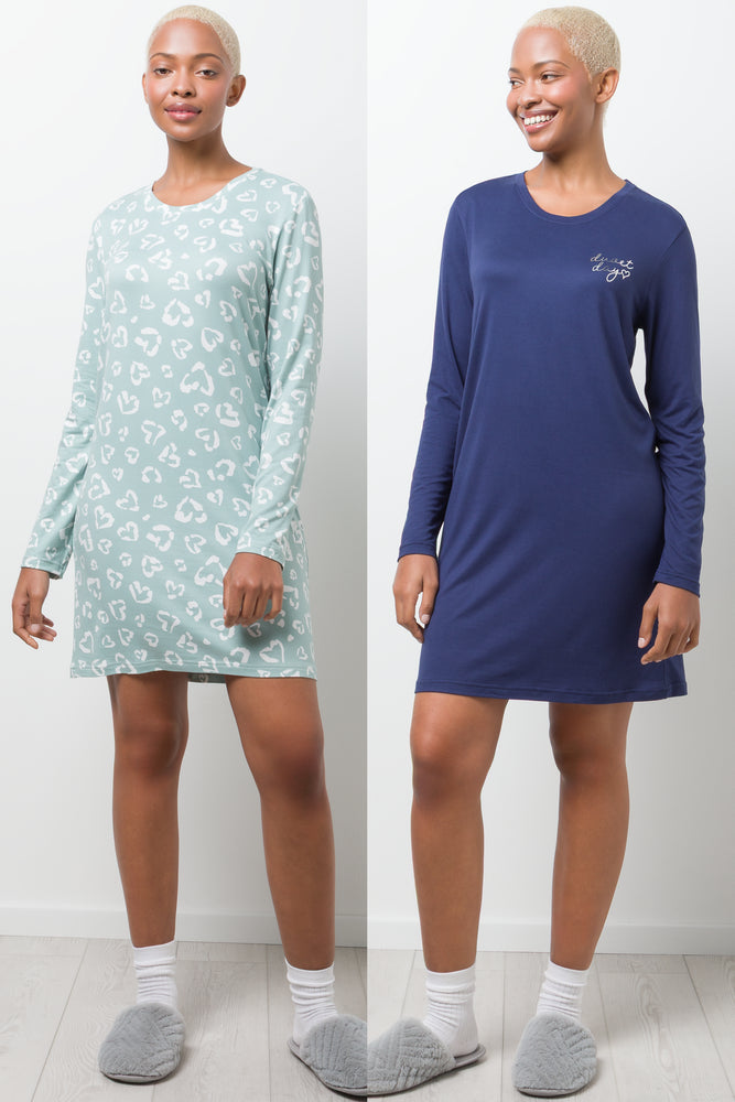 2 Pack Duvet Days Long Sleeve Sleepshirts Blue
