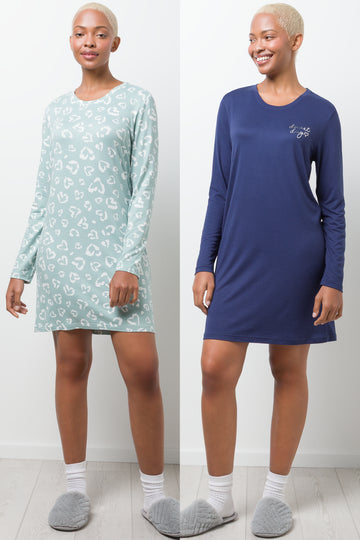 2 Pack Duvet Days Long Sleeve Sleepshirts Blue