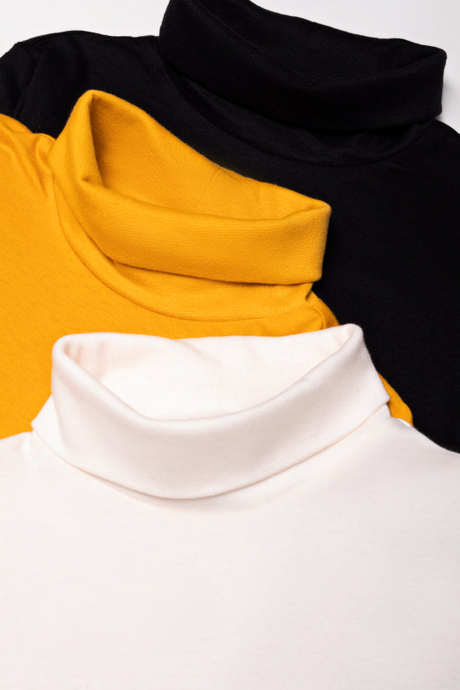 3 Pack Polonecks Yellow, Cream And Black
