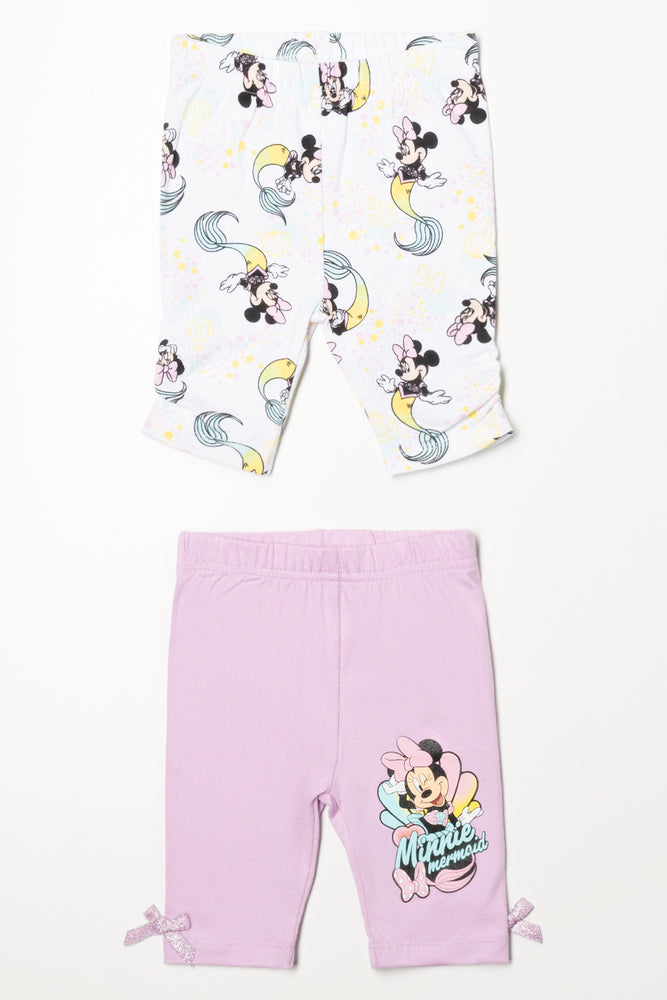Minnie Mouse 2 Pack Cropped Leggings White And Lilac