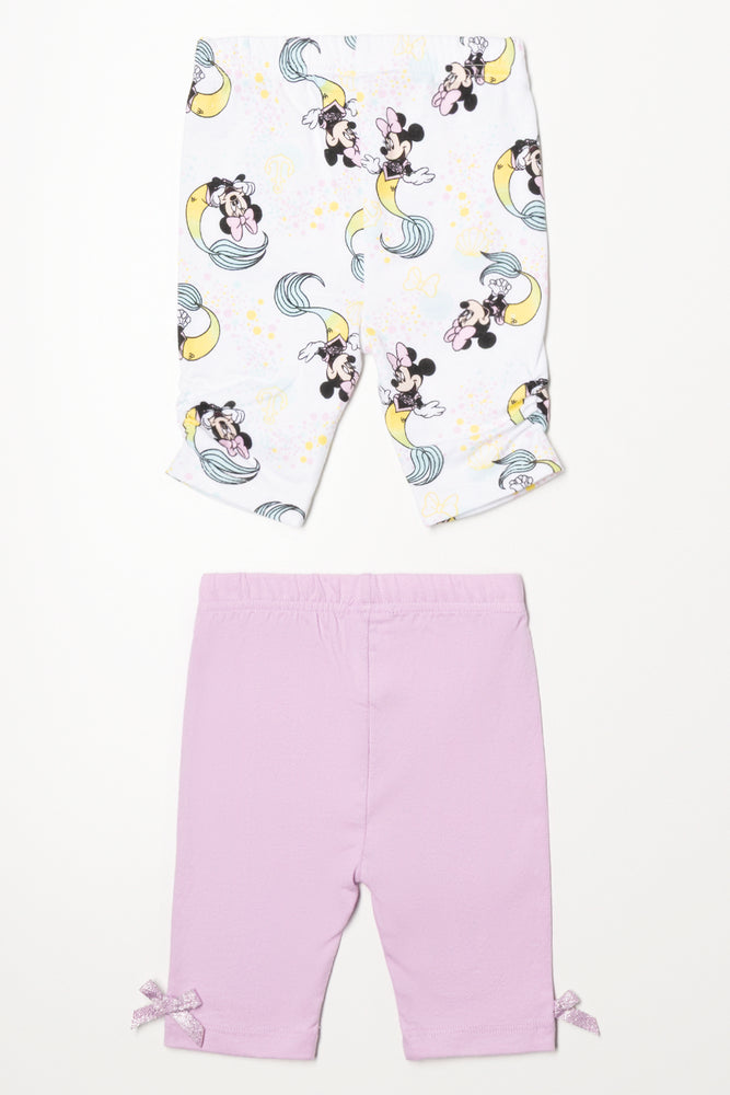Minnie Mouse 2 Pack Cropped Leggings White And Lilac (3)