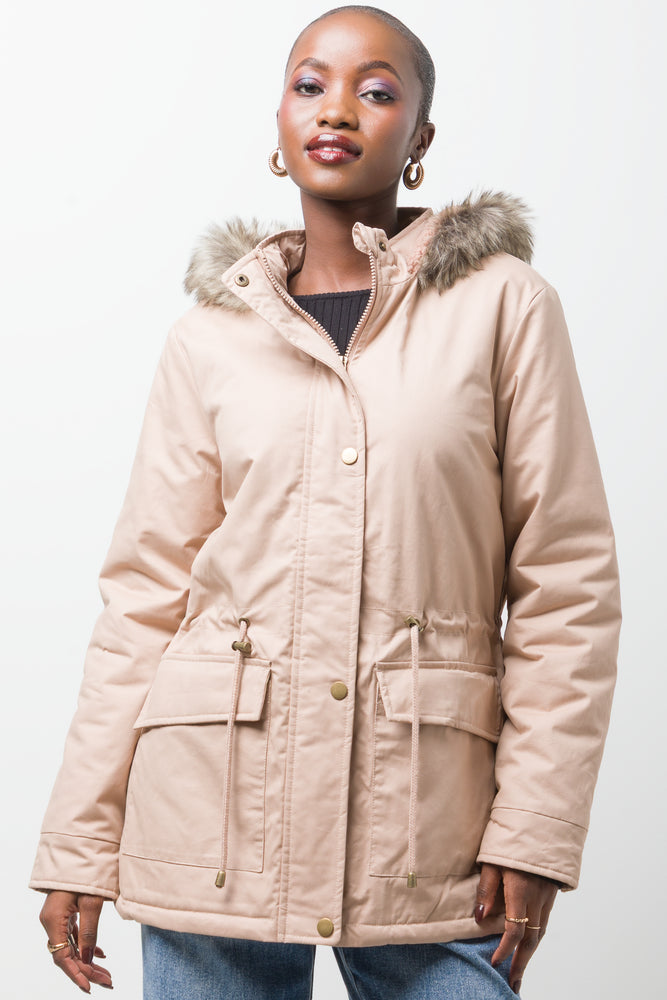 Parka Jacket With Fur Trim Natural