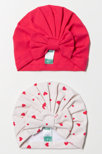 2 Pack Heart Turbans Dark Pink