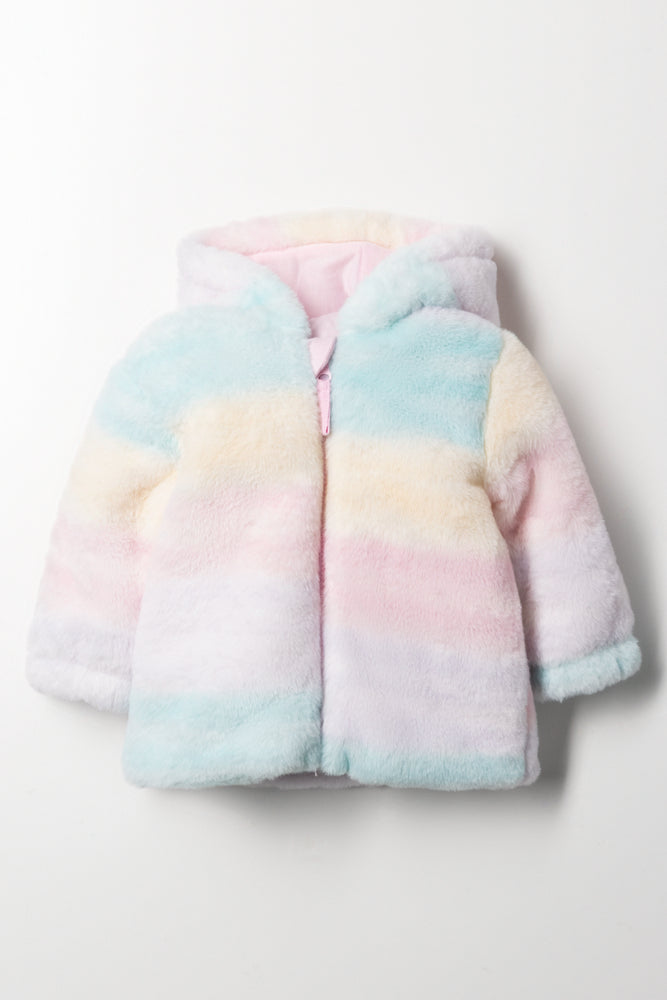 Faux Fur Jacket With Zip Multi