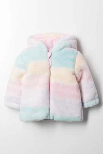 Faux Fur Jacket With Zip Multi