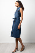 Sleeveless Button Through Denim Dress Blue (1)