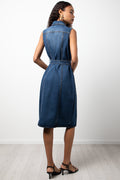 Sleeveless Button Through Denim Dress Blue (2)