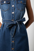 Sleeveless Button Through Denim Dress Blue (3)