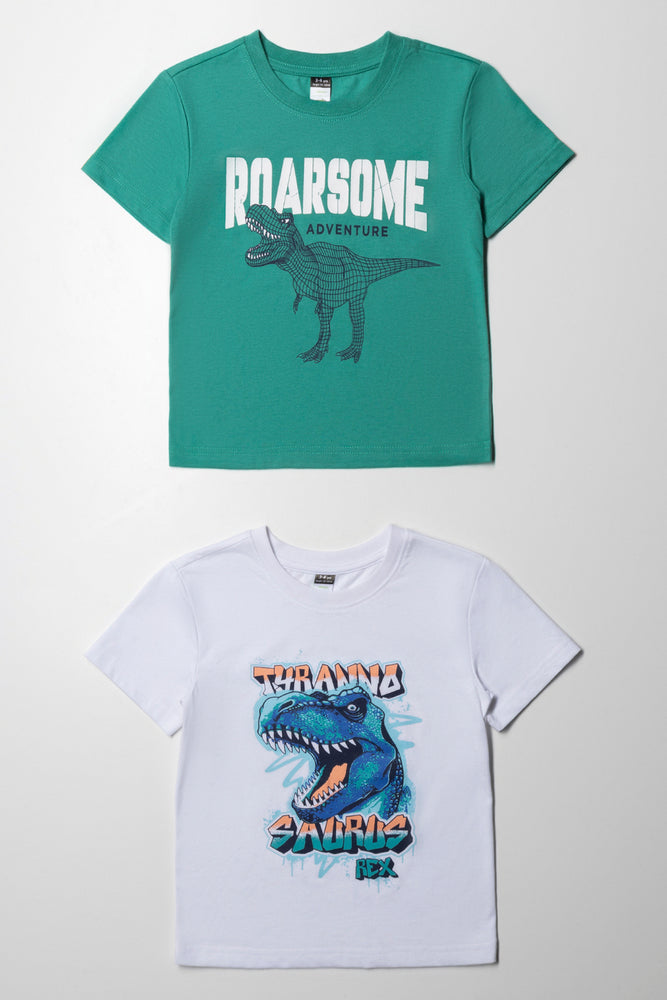2 Pack Dinosaur T-Shirts White And Green