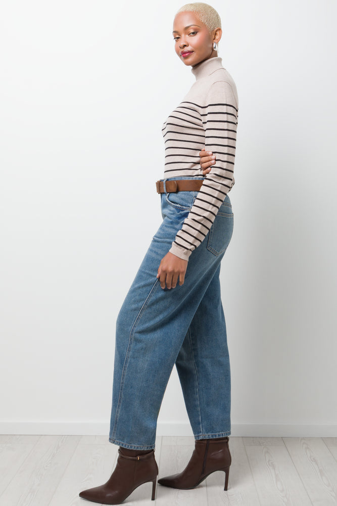 Stripe Long Sleeve Poloneck Natural