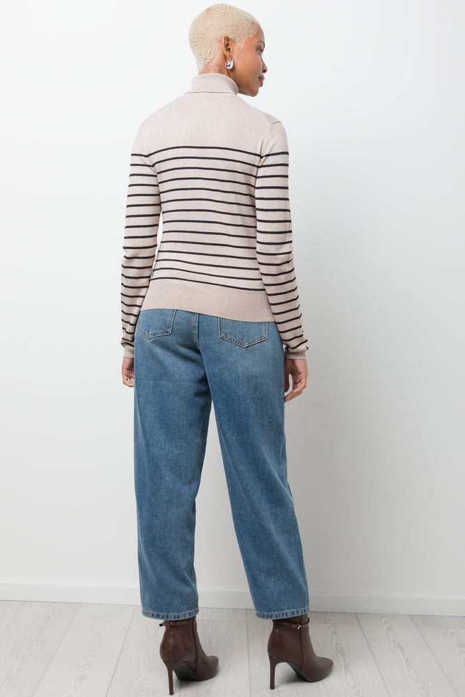 Stripe Long Sleeve Poloneck Natural (2)