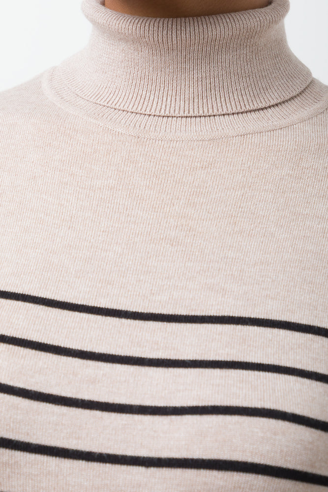 Stripe Long Sleeve Poloneck Natural (3)