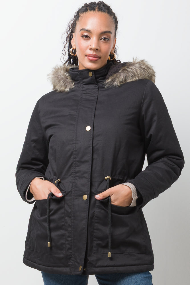 Parka Jacket With Fur Trim Black
