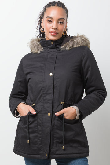 Parka Jacket With Fur Trim Black