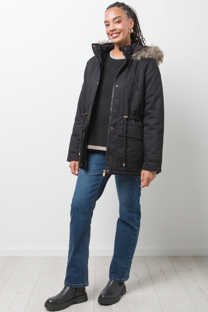 Parka Jacket With Fur Trim Black (1)