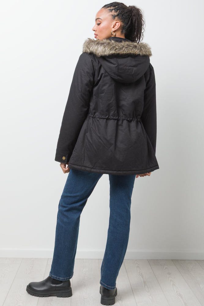 Parka Jacket With Fur Trim Black (2)