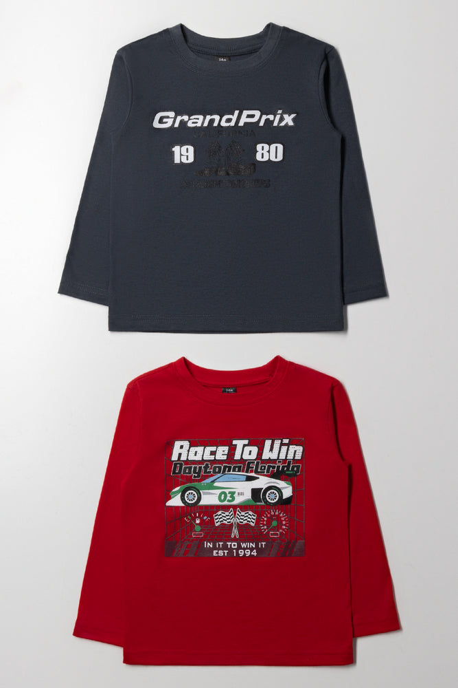 2 Pack Race Car Long Sleeve T-Shirts Grey And Red