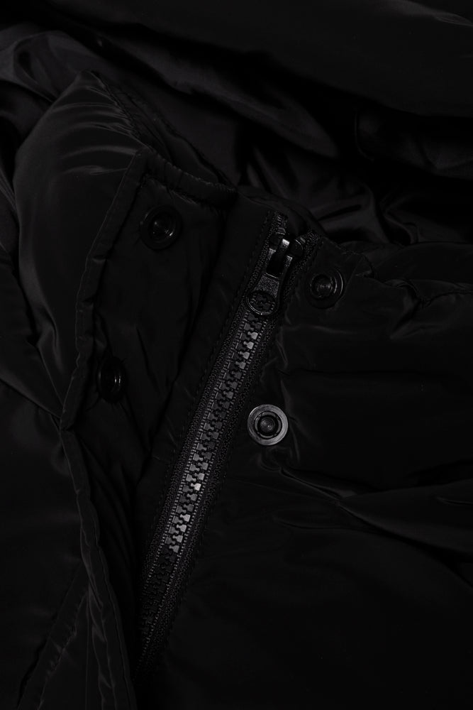 Coated Hooded Puffer Jacket Black