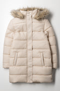 Long Fur Hooded Puffer Jacket Natural