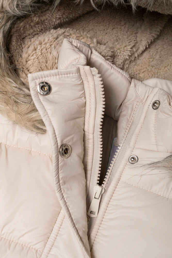 Long Fur Hooded Puffer Jacket Natural