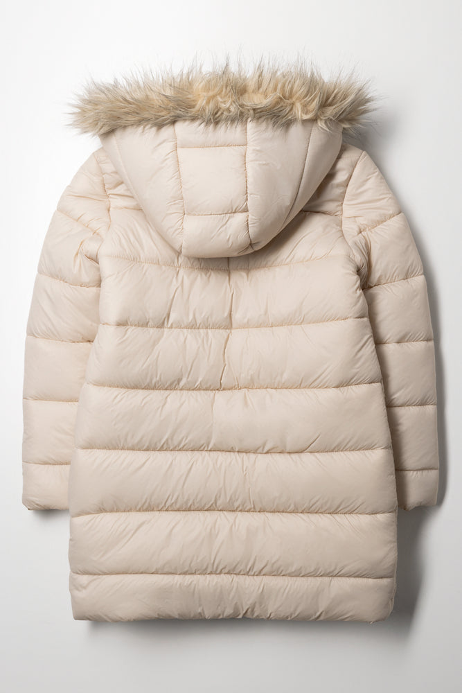 Long Fur Hooded Puffer Jacket Natural (2)