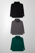 3 Pack Polonecks Green, Black And Charcoal