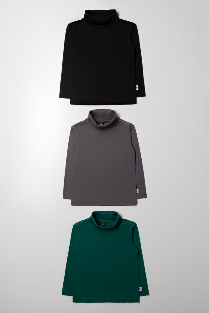 3 Pack Polonecks Green, Black And Charcoal