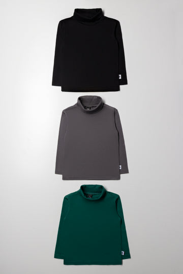 3 Pack Polonecks Green, Black And Charcoal