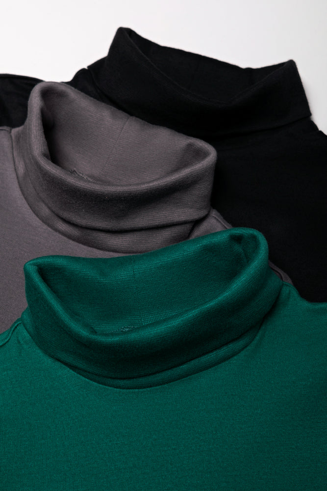 3 Pack Polonecks Green, Black And Charcoal