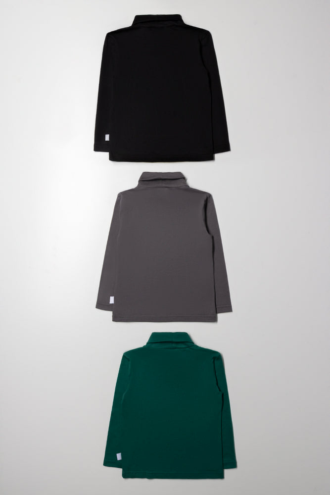 3 Pack Polonecks Green, Black And Charcoal (2)