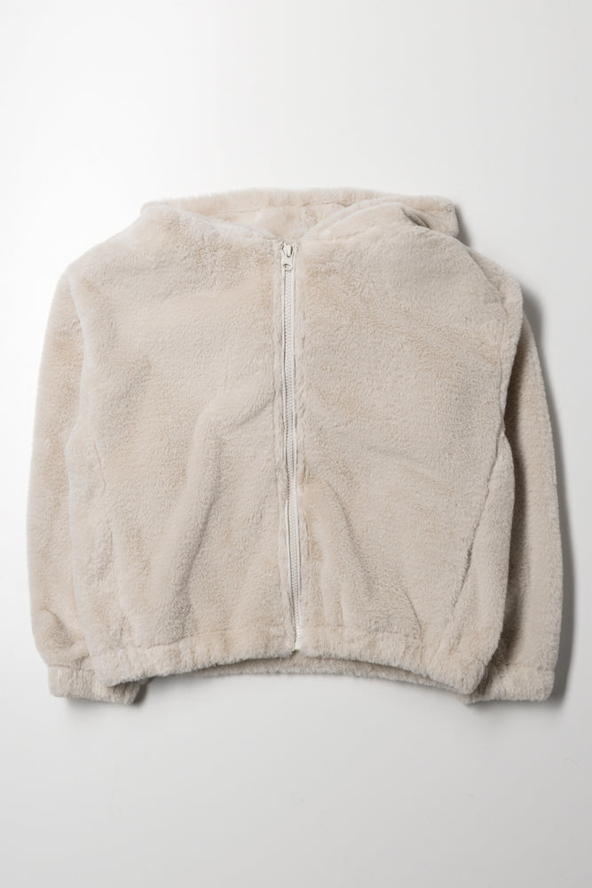 Fur Hooded Tracktop Natural