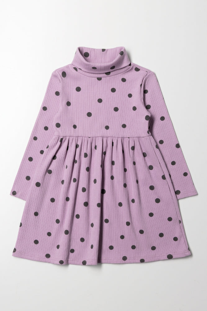 Spot Poloneck Flare Dress Purple