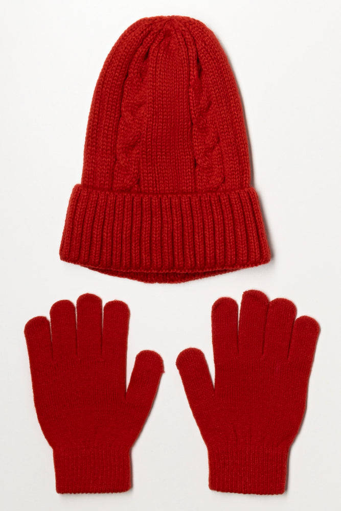 2 Piece Beanie Set Red