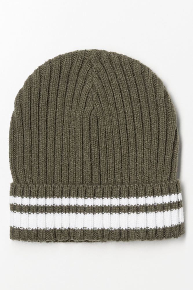 Striped Rib Beanie Green