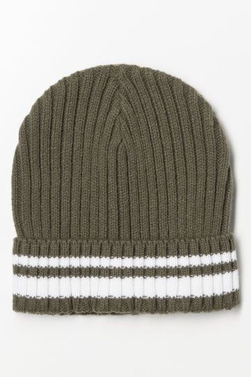 Striped Rib Beanie Green
