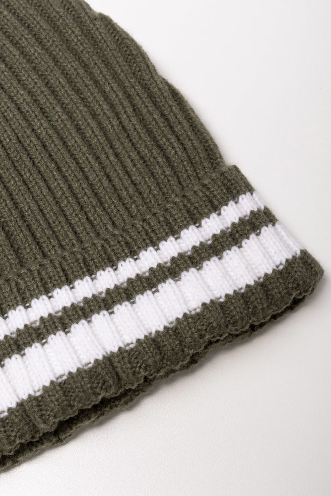 Striped Rib Beanie Green