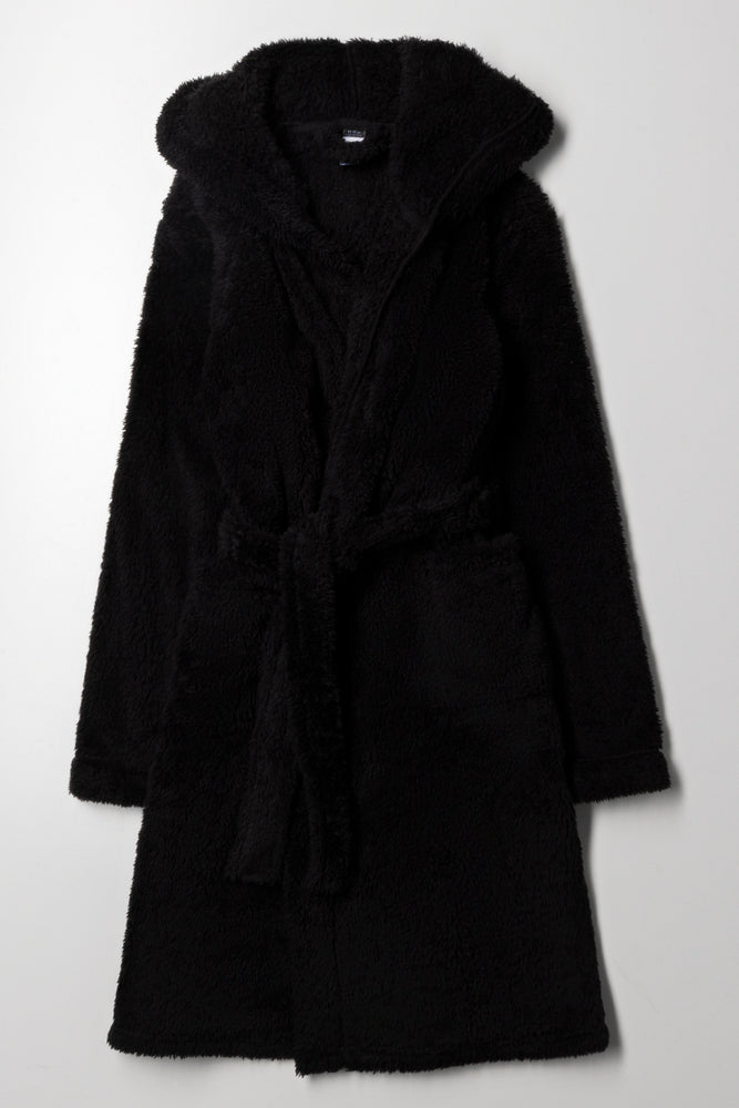 Shaggy Hooded Gown Black