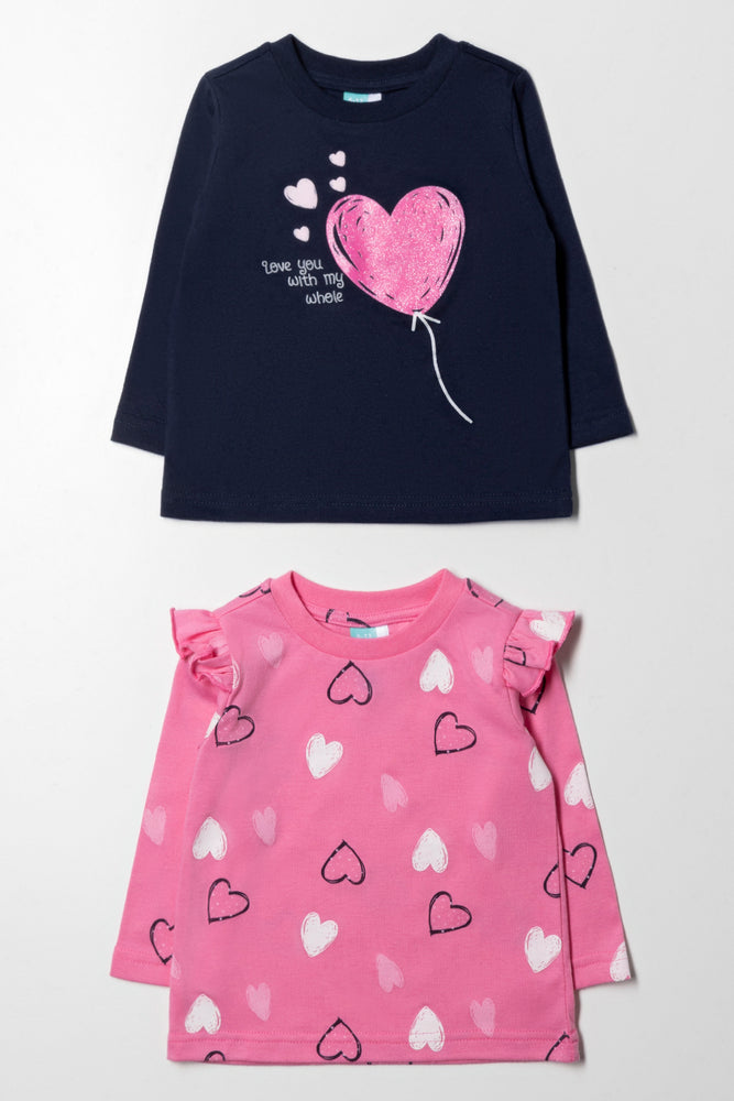 2 Pack Long Sleeve T-Shirts Navy And Pink