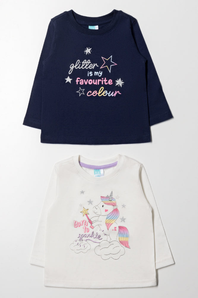 2 Pack Long Sleeve T-Shirts Navy And White