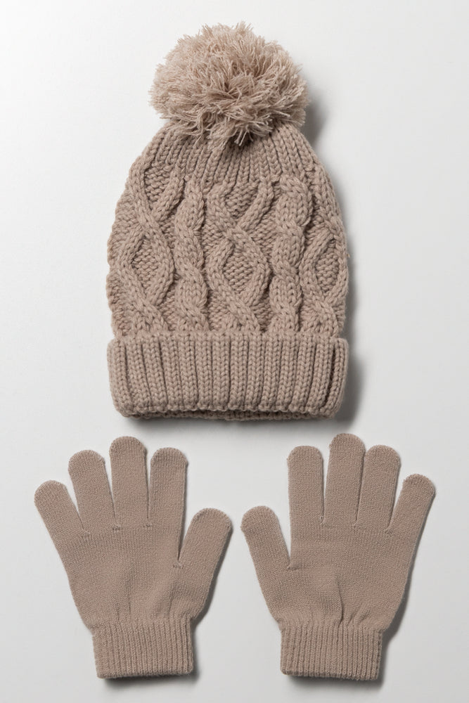 Beanie And Gloves Set Natural