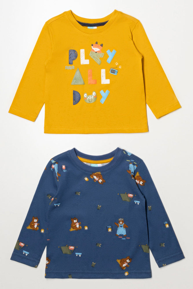 2 Pack Bear Long Sleeve T-Shirts Yellow And Blue
